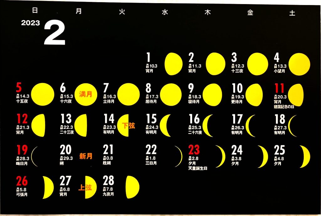 月の満ち欠けカレンダー2月